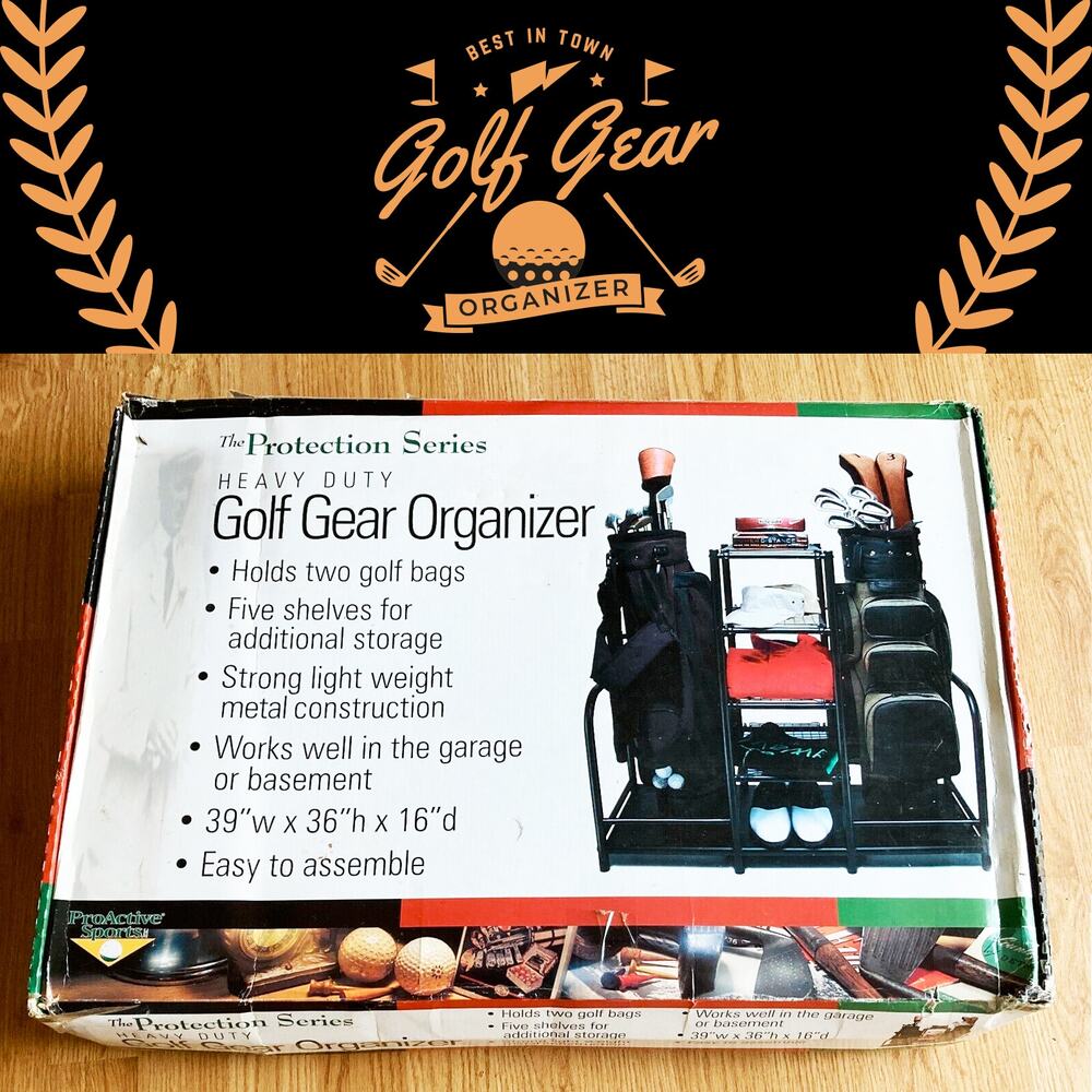Golf Gear Storage Organizer, Holds 2 Bags with 5 Shelves for Extra Storage